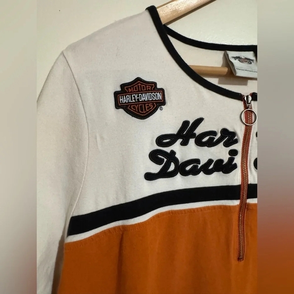 Harley-Davidson Motorcycle shirt Orange and Cream Tee 1W half zip - Picture 3 of 8